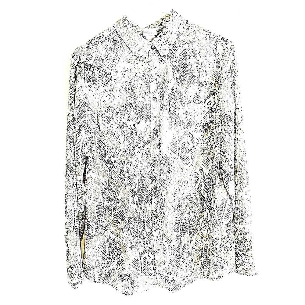 Chico's‎ Semi Sheer Snake Print Blouse Sz 1 US 8/10 LS Tunic Neutral
